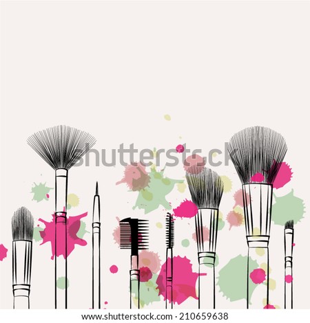 Makeup brushes hand drawn vector set.