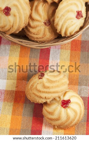 Kurabie biscuits (cakes) in a basket, closeup shot