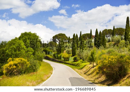 Italy. Tuscany. Rural landscape with a road