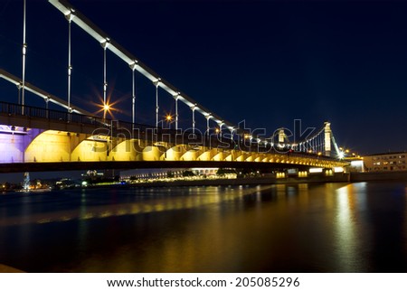 MOSCOW - JULY 12: Crimean bridge at night in Moscow on July 12, 2014. Russia