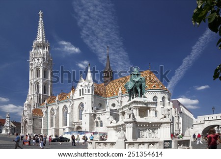 BUDAPEST, HUNGARY - AUGUST 18, 2012: Fisherman's Bastion in Budapest, popular attraction among tourists