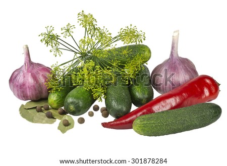 Vegetables for home canning on a white background isolated