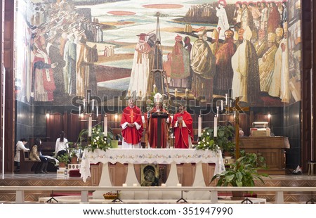 NAZARETH, ISRAEL - DECEMBER 06, 2015: Religious service in the Church of the Annunciation in Nazareth, Israel