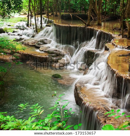 Paradise Waterfall (Huay Mae Kamin Waterfall) in Kanchanaburi, Thailand.