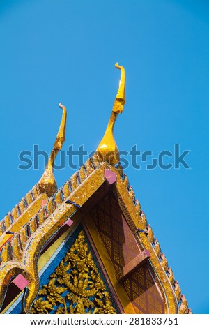 Gable apex on the roof of royal temple in Bangkok, thailand