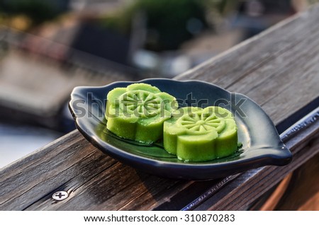 The Chinese pancake made of rice flour as Green Tea flavor