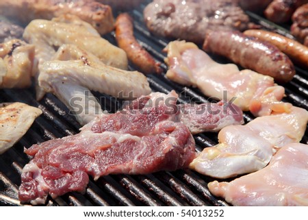 Preparing of barbecue on classical way in close up