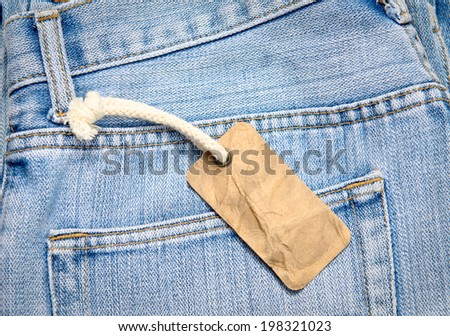 Blue jean with old label or price tag