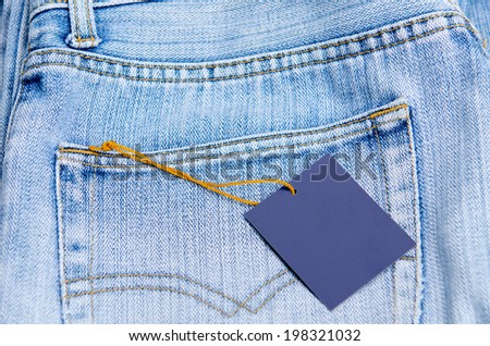 Blue jean with label or price tag