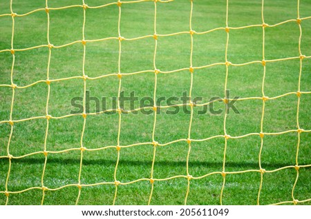 goal net with green football field background