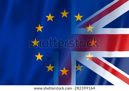 UK, EU flag concept. United Kingdom & European Union flags merged.