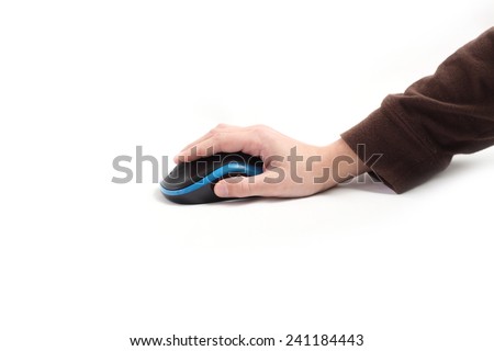 Child\'s hand with a computer mouse. Isolated on white background