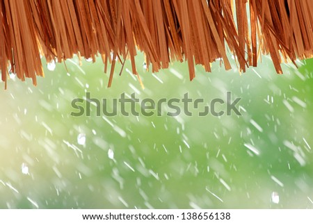 water drop falling from the straw roof, Raining background