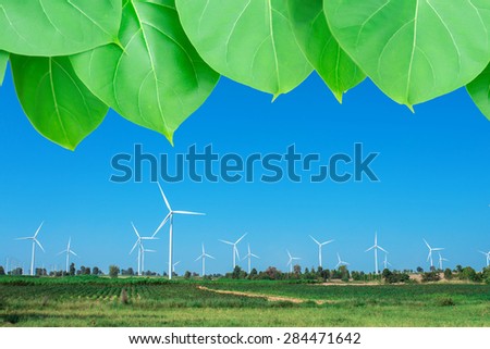 wind turbine power generator with green leave. concept for green power.