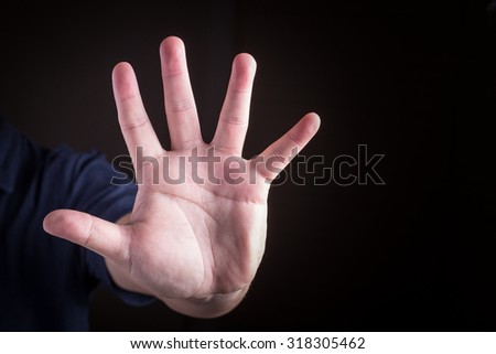 Ban hand. Number five in sign language