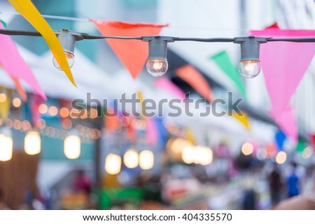Birthday garden party, lights bulb, party flags