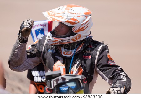 COPIAPO - JANUARY 11: Miran Stanovnik from Portugal riding his bike during his participation on Rally Dakar 2011 Argentina Chile, January 11, 2011 in Copiapo Chile.