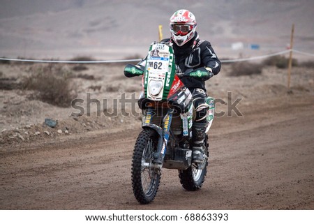 COPIAPO - JANUARY 11: Filippo Ciotti from Spain riding his bike during his participation on Rally Dakar 2011 Argentina Chile, January 11 in Copiapo Chile.