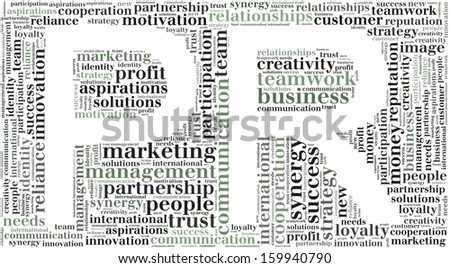Tag or word cloud public relations related in shape of PR