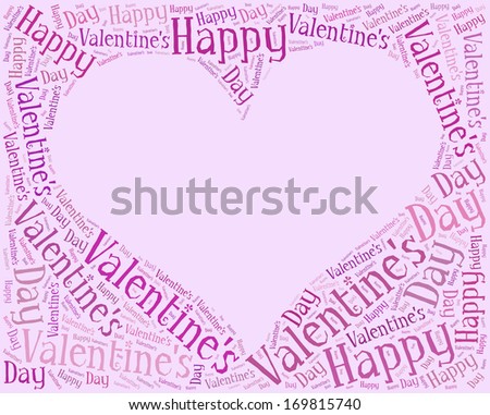 Tag or word cloud Valentine\'s Day related in shape of heart frame with empty space for photo
