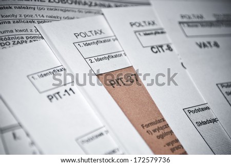 Blank income tax forms. Polish forms PIT CIT and VAT