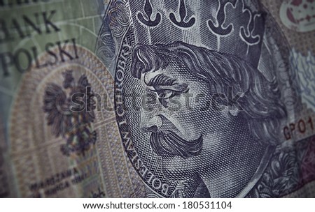 Polish paper money or banknotes. Polish zloty currency closeup.