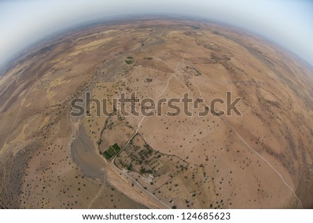 Maroc Marrakech desert aerial view from balloon