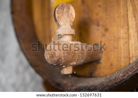 Vintage old wood barrel leaker macro close up
