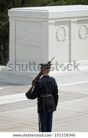 Unknown soldier monument in Arlington Cemetery Washington DC with the honor guard