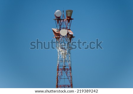 communication tower isolated on blue