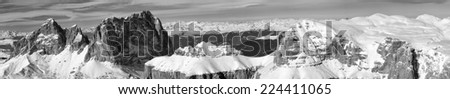 Dolomites Pordoi Mountain Alps Huge view in black and white