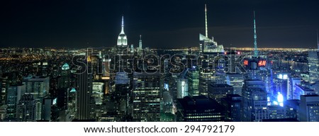 NEW YORK CITY - JUNE 13 2015: New york cityscape at night from Rockfeller Center top of the rock