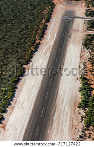 Aerial view of Shark Bay Small desert airport in Australia