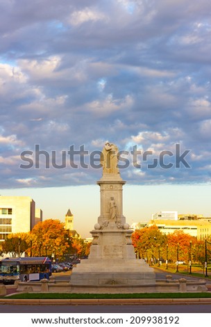 Peace Monument in Washington, DC in the fall. America weeping on the shoulder of History about the loss of her naval defenders in Civil War.