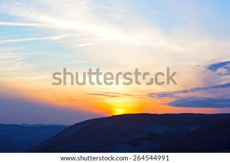 Black hills at sunset. Sunset over the Allegheny Mountain Range in West Virginia, USA