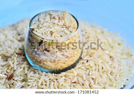 raw rice in glass