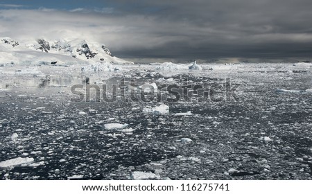 Dramatic landscape in Antarctica, storm is coming