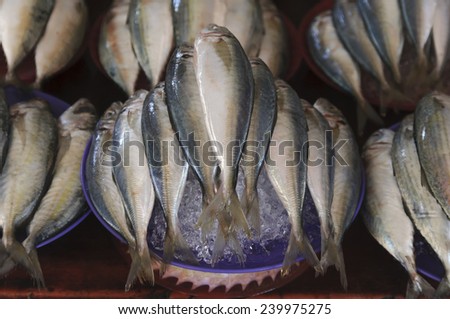 Food fish decorated for sale at a fish market.
