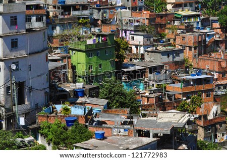 A view on Rocinha - the biggest favela of Rio de Janeiro, Brasil. Poor houses.