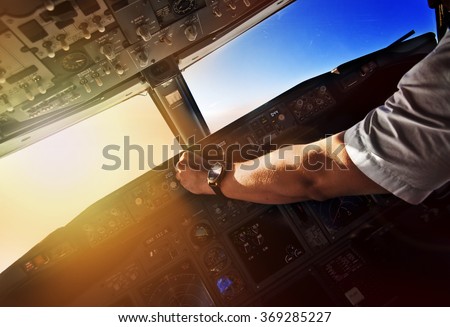 Airliner pilot at work - view from the cockpit