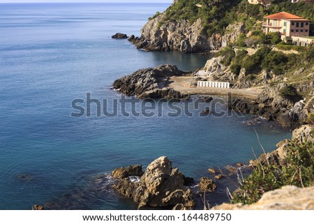 Italy. Promontory on the sea, Talamone, Tuscany.