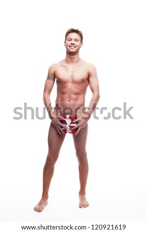 Young Naked Man Holding Small Red Stock Photo 120921676 