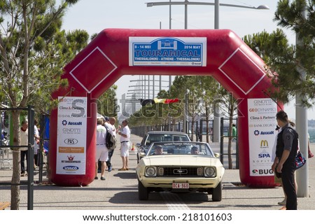 THESSALONIKI, GREECE- MAY 13, 2014: Finish line of the rally Tour Amical. A Classic Car Rally, in Thessaloniki, Greece.