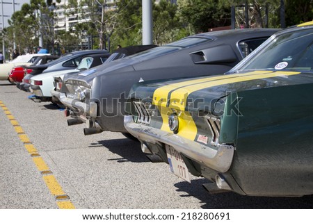 THESSALONIKI, GREECE- MAY 13, 2014: Classic cars of the participants of the rally Tour Amical in their car. A Classic Car Rally, in Thessaloniki, Greece.