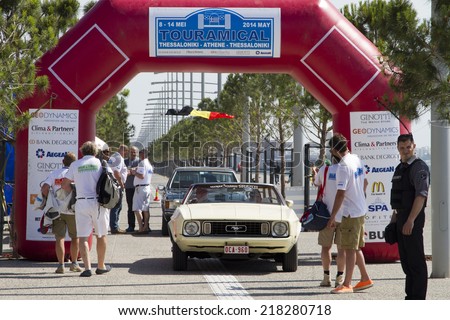 THESSALONIKI, GREECE- MAY 13, 2014: Finish line of the rally Tour Amical. A Classic Car Rally, in Thessaloniki, Greece.