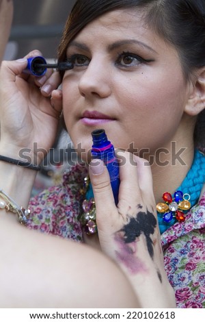 THESSALONIKI, GREECE- MAY 25, 2014: Models are being prepared for the 4th casting call of Rin Tin Tin store in Thessaloniki, Greece.