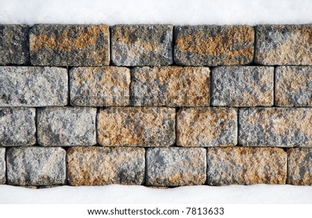 Patio wall brick pattern Snow layer on bottom and top
