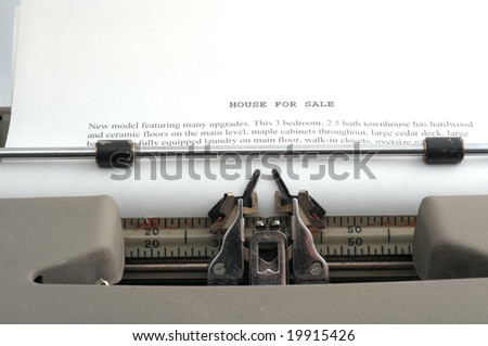 House Sales Ad typed on old typewriter