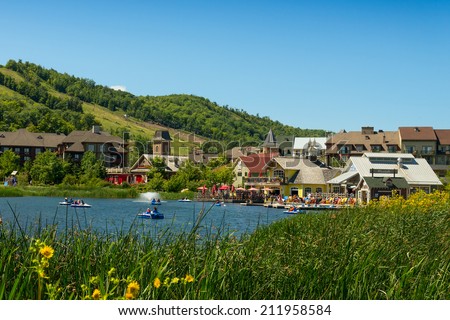 BLUE MOUNTAIN VILLAGE, ONTARIO - AUGUST 15, 2014: Blue Mountain Village is a four-season recreational area located in central Ontario, just 2 hours northwest of Toronto