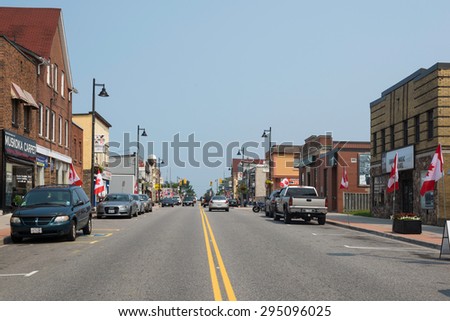 GRAVENHURST, ONTARIO - JULY 5: Muskoka Road is the main thoroughfare  in Gravenhurst, Ontario,  on July 5, 2015